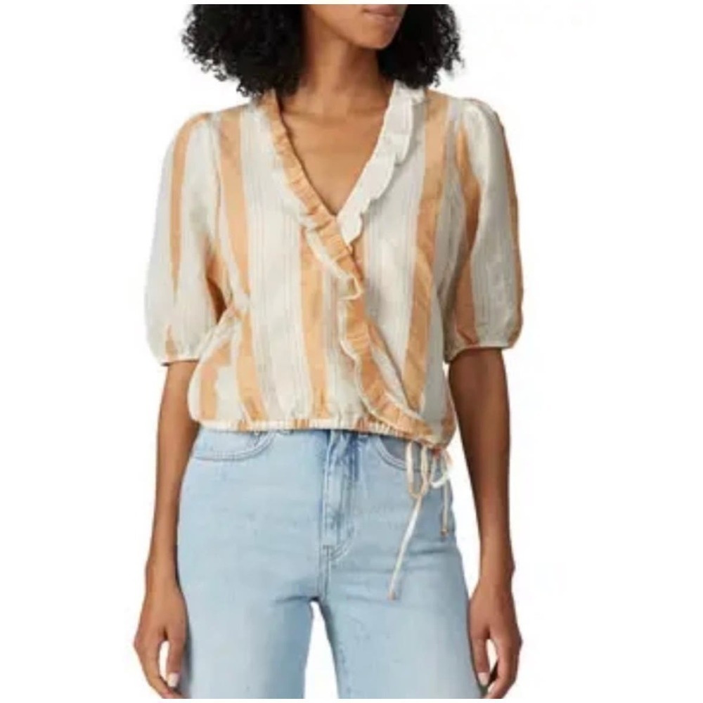 Revolve heartloom Nikki Striped Ruffle Top Size M tan white
